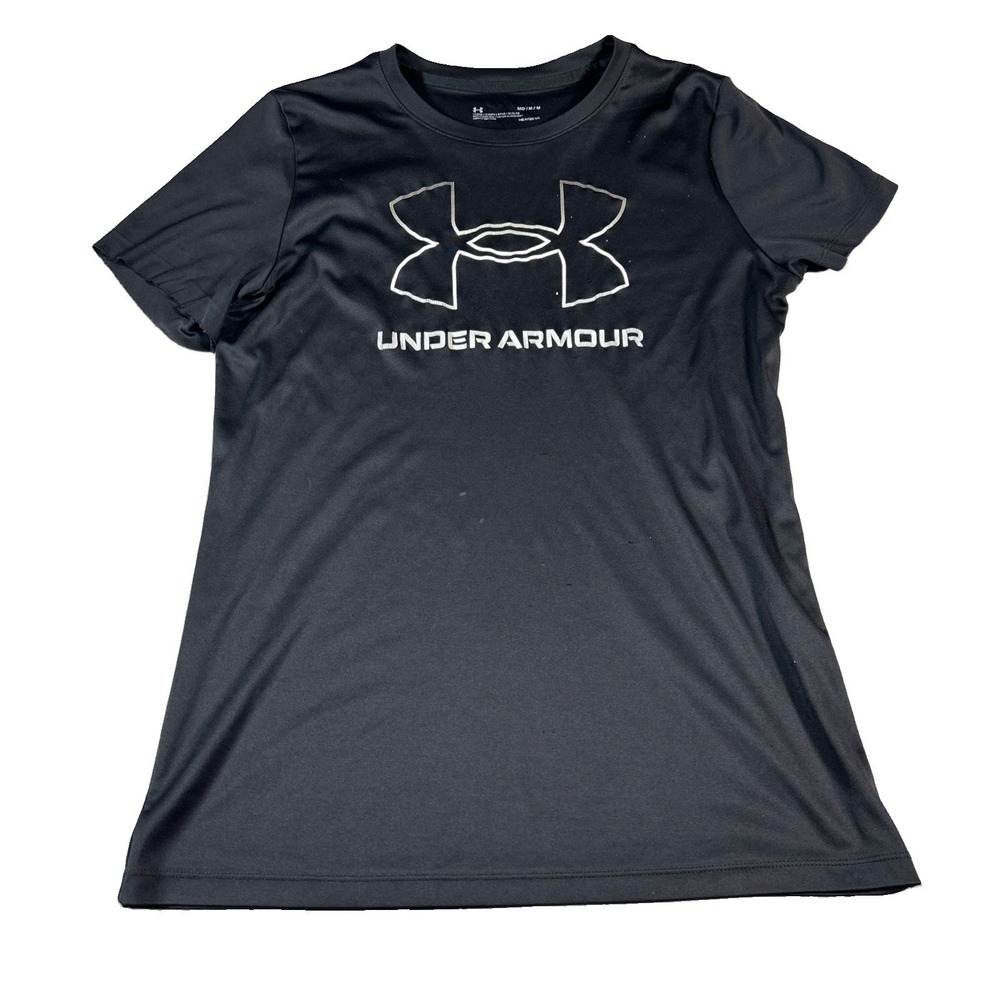 Under Armour HeatGear Fitted Black/White Logo Crew Neck Short Sleeve Tee Size M